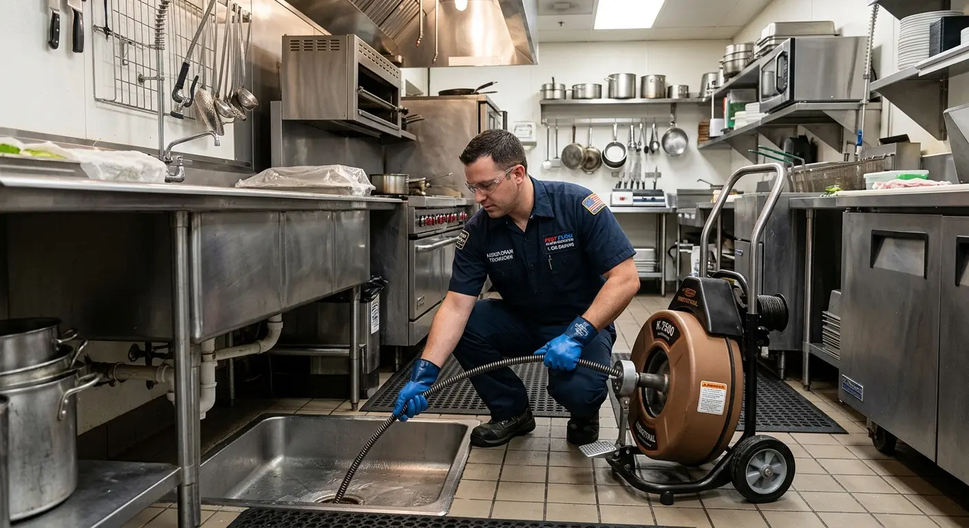 Commercial drain cleaning service in a restaurant kitchen in Bermuda Dunes