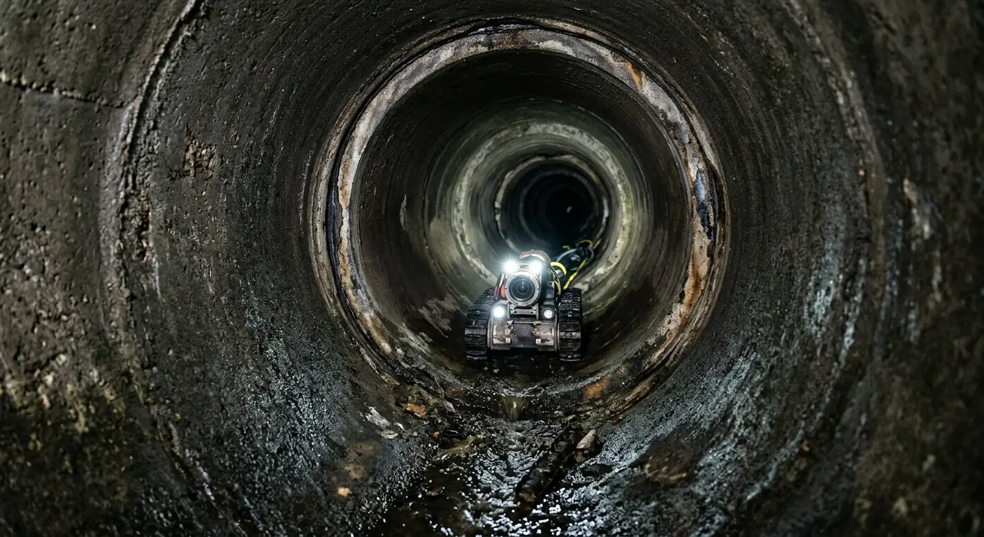 Robotic sewer camera inspecting pipe interior for Sewer Line Cleaning in Bermuda Dunes
